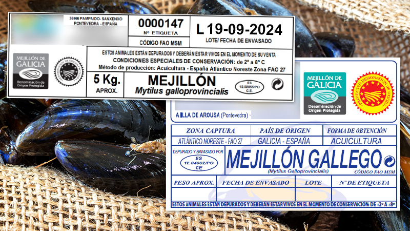 Etiquetas de mejillones